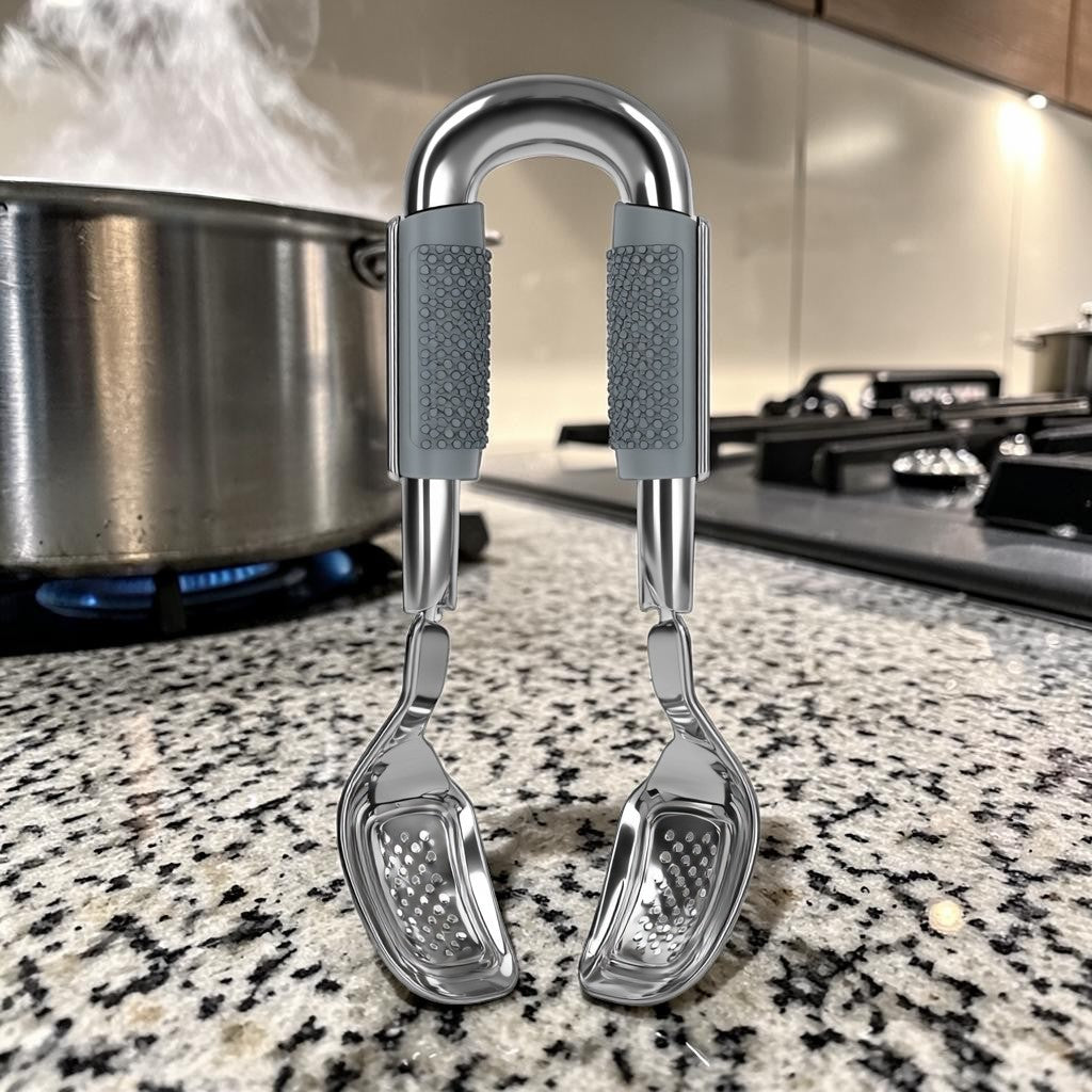 Premium Stainless Steel Anti-Scalding Dish Gripper - Heavy Duty Hot Bowl & Plate Clip Retriever Tongs for Kitchen Cooking