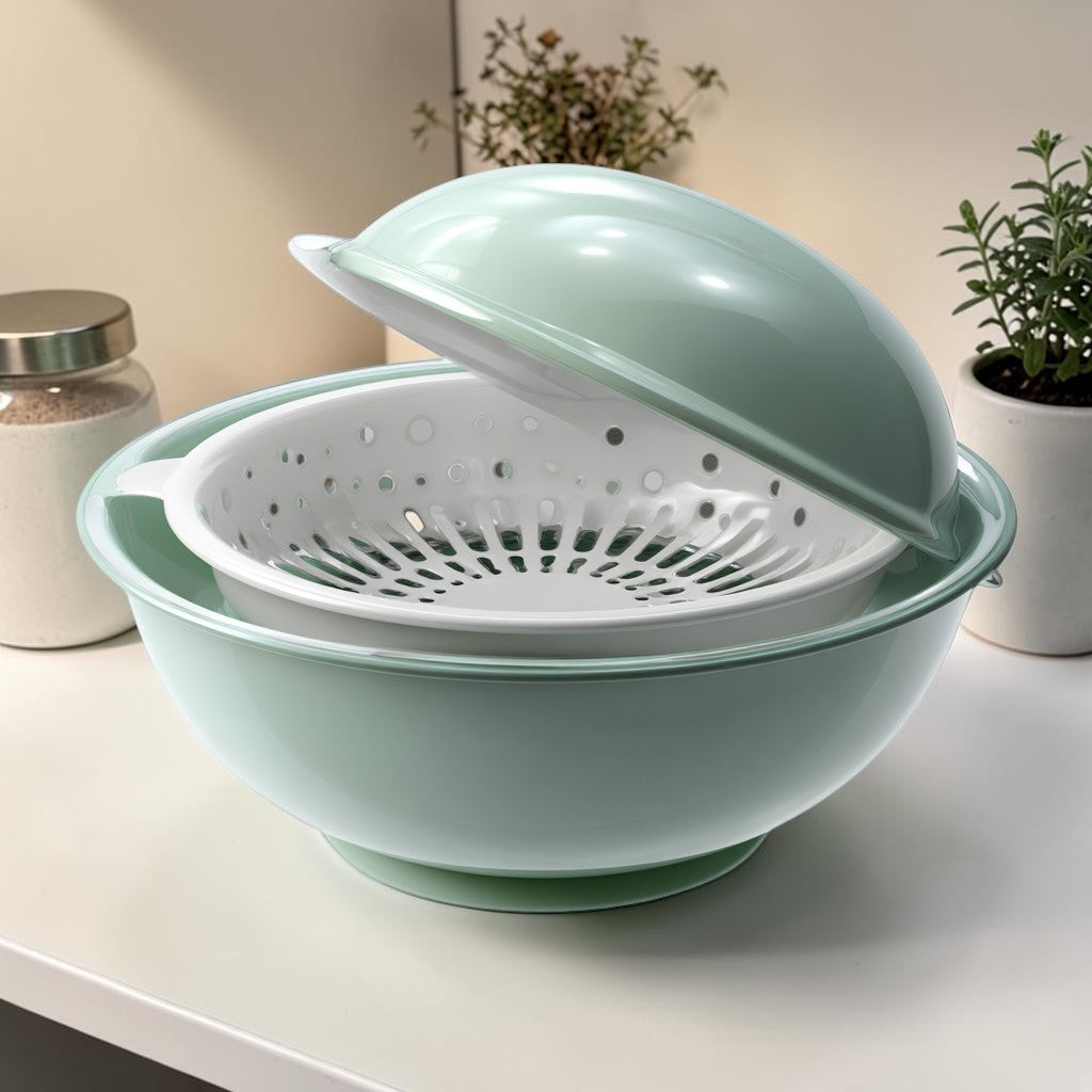 Blont Double-Layer Rotating Vegetable Drain Basket - 2-in-1 Multifunctional Kitchen Colander & Strainer Bowl Set